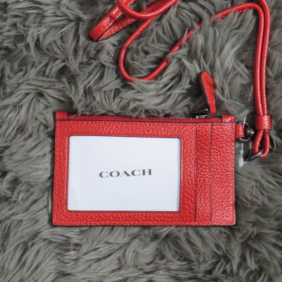 Coach Leather Zip Lanyard Card Case (Bold Red) - Picture 2 of 3